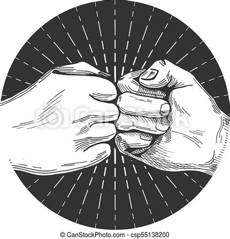 Hand Drawn Fist Bump Vector Illustration Of A Dynamic Fist Bump In A