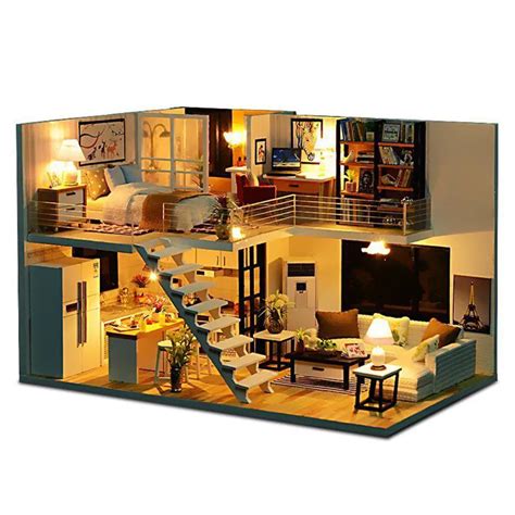 Diy Wooden Loft Apartments Dollhouse Modern Miniature Home Furniture