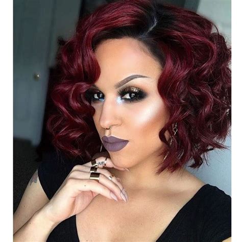 Sexy Short Wavy Human Hair Lace Wigs For Black Woman B Burgundy Ombre
