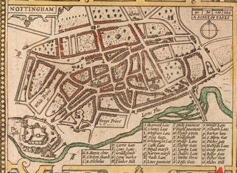 Detail Of Nottingham City From A John Speed Map 1610 Manuscripts And