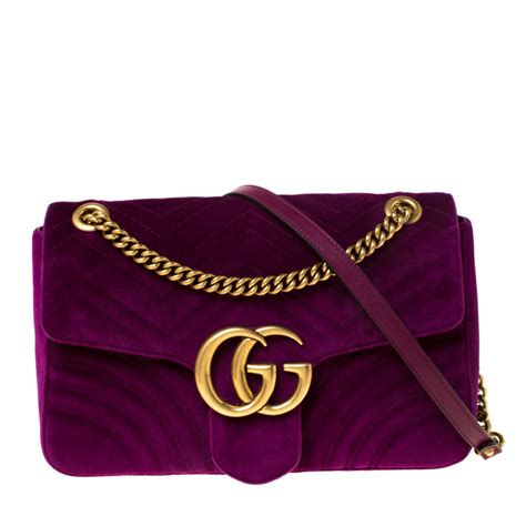 Gucci Purple Velvet Medium Gg Marmont Shoulder Bag Gucci The Luxury