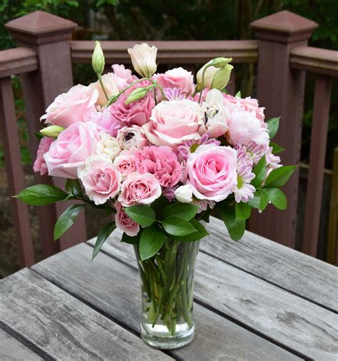 Mothers Day Flower Arrangement With Pink Blooms Flower Arrangements