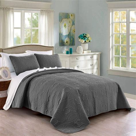 Quilt Set Fullqueen Size Dark Grey Oversized Bedspread Soft