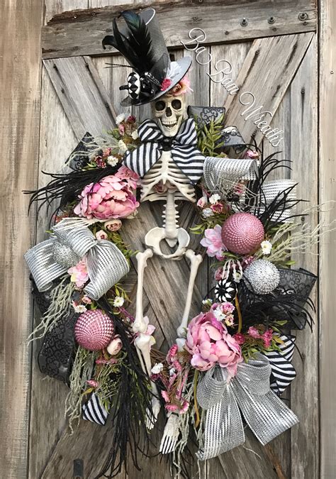 Pink Halloween Halloween Wreath Skeleton Decor By Ba Bam Wreaths