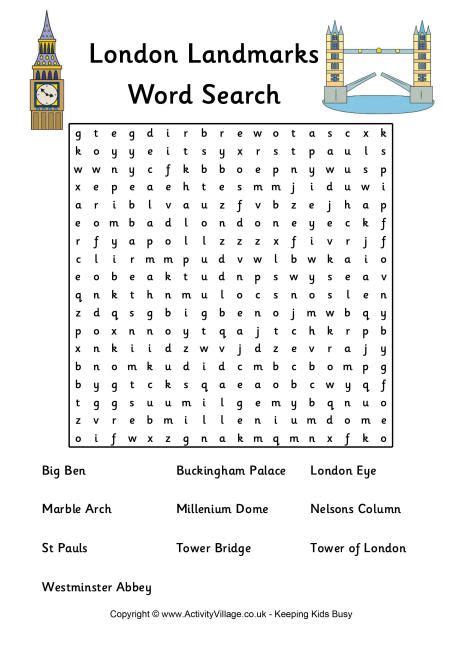 London Activities School Activities Book Activities Word Search Puzzles Word Puzzles