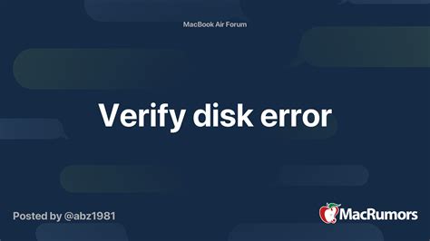 Verify Disk Error Macrumors Forums