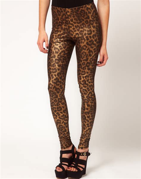 lyst asos collection asos leggings in metallic leopard print in metallic