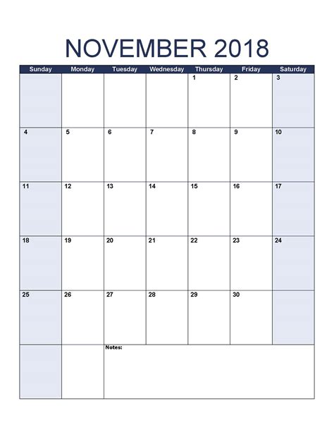 Free Printable November 2018 Calendar