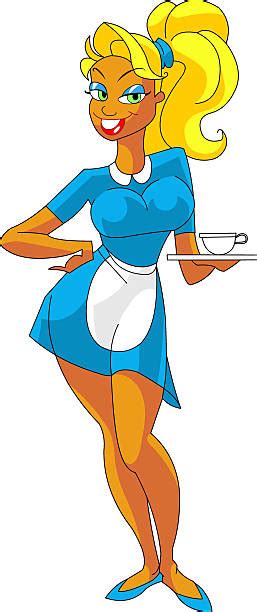 Best Cartoon Of A Sexy Woman Waitress Uniform Illustrations Royalty