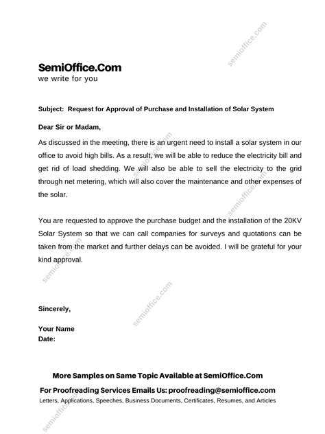 Request Letter For Purchase And Installation Of Solar System