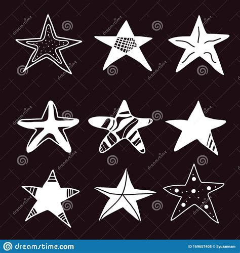 Stars Set In Doodle Style Vector Illustartion Stock Vector