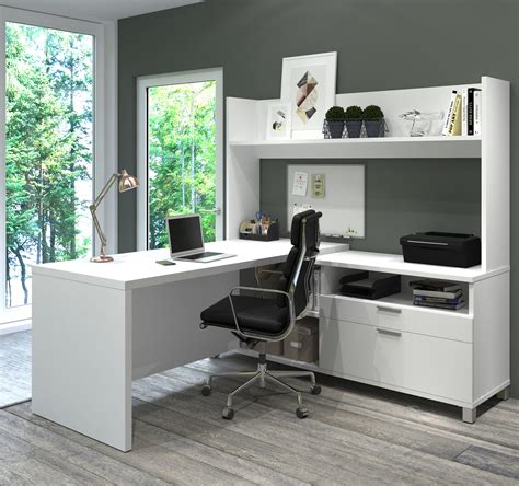 71 X 71 White L Shaped Office Desk With Hutch By Bestar