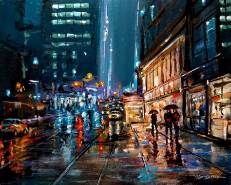 New York City Walking In The Rain Painting By Vishalandra Dakur