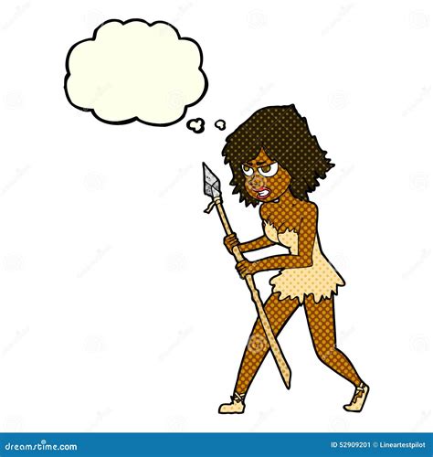 Cartoon Cave Girl With Thought Bubble Stock Illustration Illustration