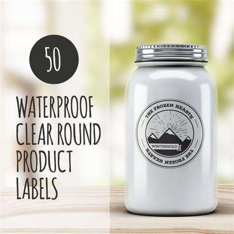 A Glass Jar With The Words Waterproof Clear Round Product Labels