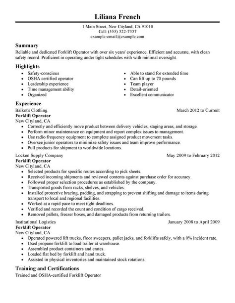 Best Forklift Operator Resume Example From Professional Resume Writing