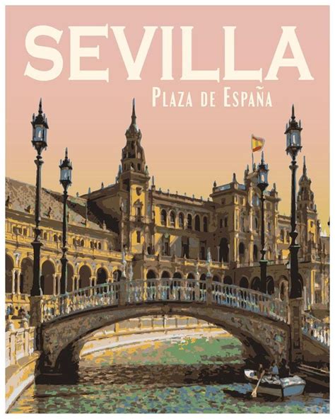 Seville Spain Vintage Style Travel Poster Sevilla Espana Etsy