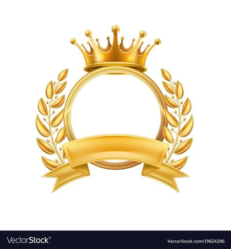 Gold Crown Laurel Wreath Winner Frame Vector First Place Champion