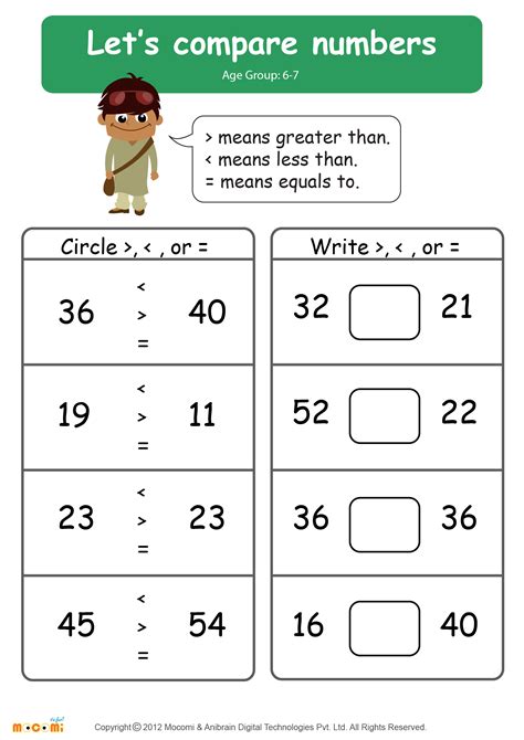 In these differing classifications, the user is pointing out similarities between the two seemingly unrelated objects. Compare Numbers Worksheet - Math for Kids | Mocomi