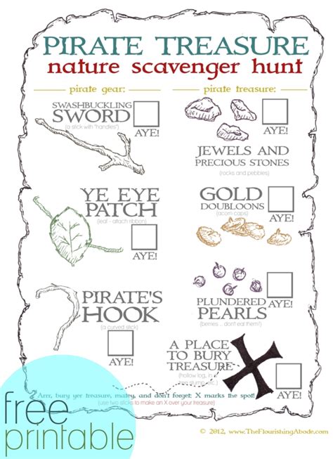 Free Pirate Treasure Nature Scavenger Hunt Printable Nature Scavenger