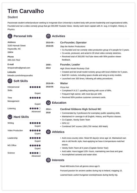 The resume examples were contributed by professional resume writers and cover various industries and career levels. College Resume Template for High School Students (2020)
