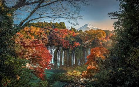 Autumn Waterfall With Mount Fuji In The Background Image Abyss