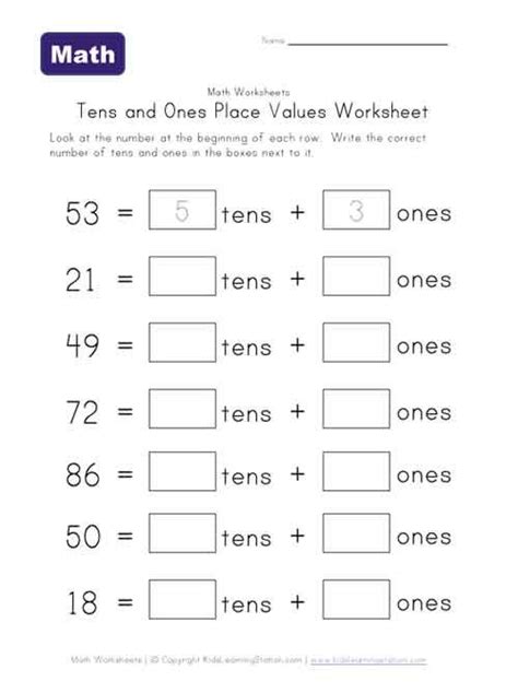 Place Value Tens And Ones Worksheets