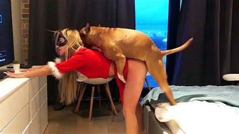 Hot Babe In Red Lingerie Bent Over And Fucking Dog In Bed