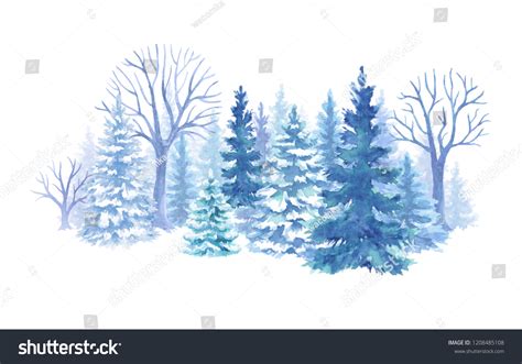 Watercolor Winter Forest Illustration Christmas Fir Stock Illustration