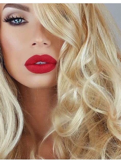 Red Lips Red Lipstick Makeup Blonde Red Lipstick Makeup Blonde Hair