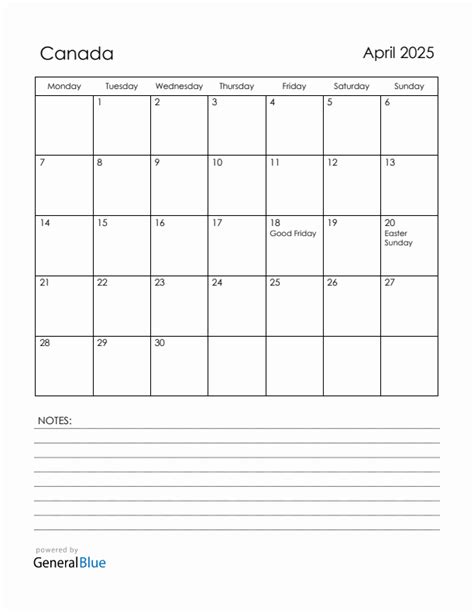 April 2025 Canada Calendar With Holidays