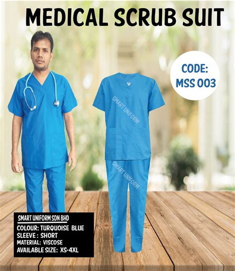 Mss 003 Ready Stock Medical Scrub Suit Turquoise Blue Smart Uniform Malaysia