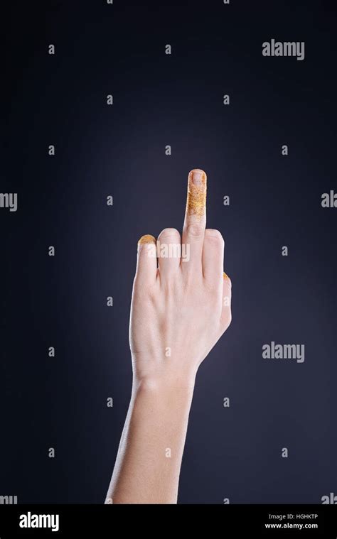 Womans Hand Gesturing Against Black Background Stock Photo Alamy