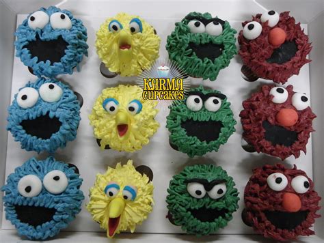 Sesame Street Cupcakes Topped With Various Characters