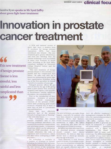 Innovation In Prostate Cancer Treatment Urology Galway Ireland Bladder Cancer Treatment