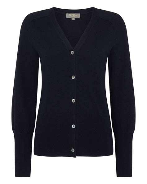 Womens V Necked Cashmere Cardigan Navy Blue Npeal