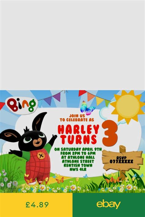 Personalised Bing Bunny Kids Birthday Party Invitationsstickers