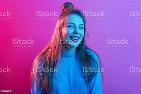 Front View Of Delightful Girl Smiling Model With Perfect Makeup Closed