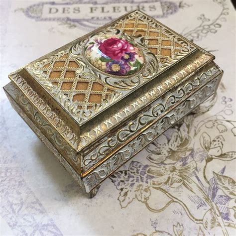 Vintage Ornate Brass Trinket Box Decorative Jewelry Storage Etsy Beaded Boxes Trinket Boxes