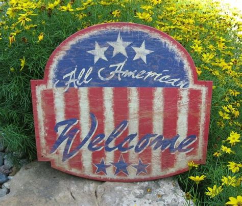 Americana Welcome Wall Signprimitivecountry Farmhouse Decorflag