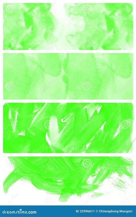 Set Of Abstract Green Watercolor Hand Painted Stock Illustration