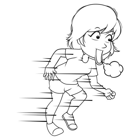 Running Girl Character Cartoon Coloring Page 4373807 Vector Art At Vecteezy