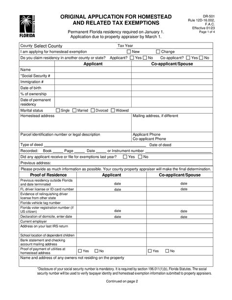 Form Dr 501 Original Application For Homestead And Related Tax