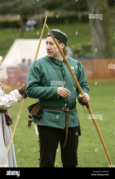 A Member Of A Medieval Re Enactment Society Practices His Archery In