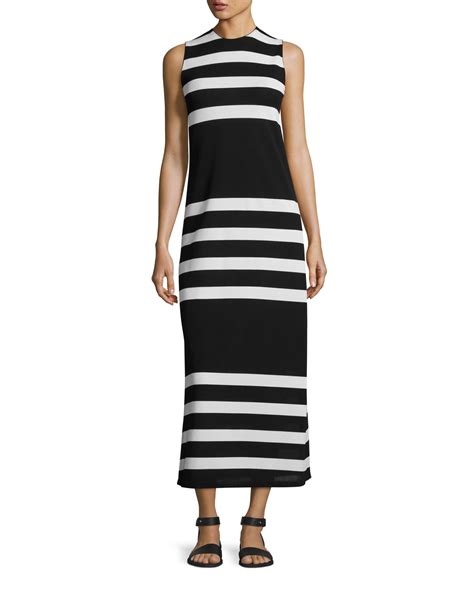 Calvin Klein Collection Kerrick Striped Sleeveless Maxi Dress Black