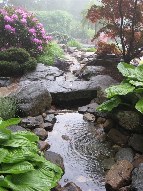 Backyard Waterfalls Water Garden Stream With Stone Bridge In A