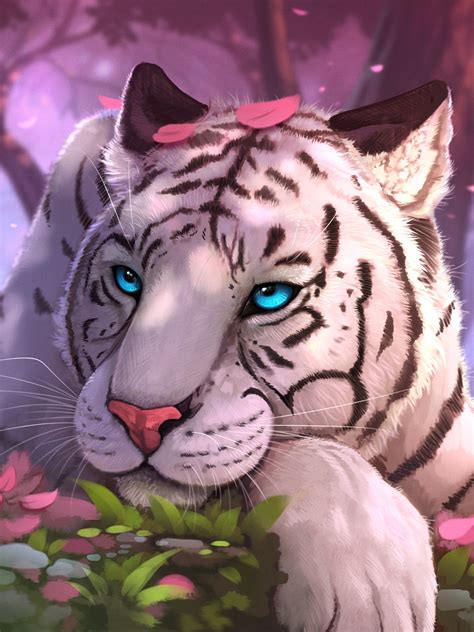1536x2048 Blue Eyes White Tiger In Fantasy World 1536x2048