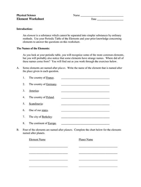 Available in pdf & google slides format. Physical Science Element Worksheet - Fill Online ...