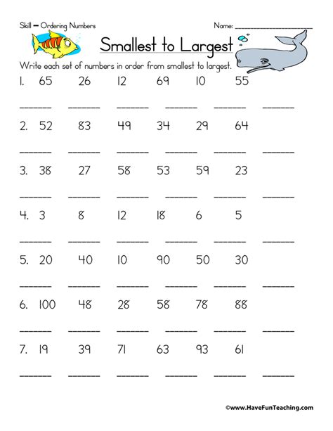 Ordering Numbers Worksheets Grade 1