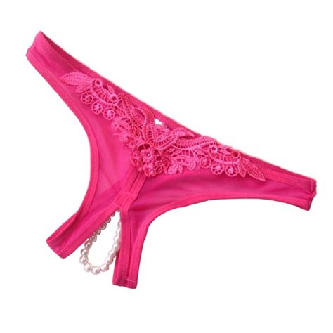 Buy Happyjacky Womens Open Crotch Thong Pearl Bead G Strings Hot Pink